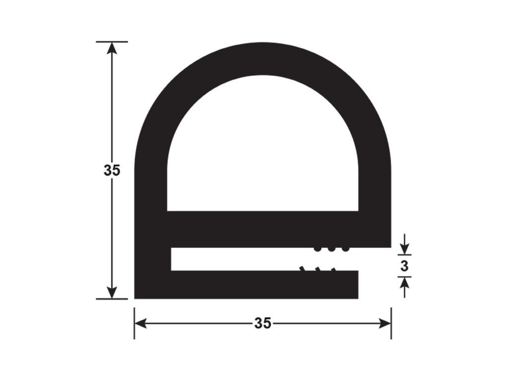 Extrusion Solid E Seal 35 X 3.5 X 35 mm X 25 Metre Roll